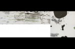 Flowing Water: e (Series), 2012, Chinese ink, oil paint, rice paper on canvas, 70 cm x 210 cm, 27.5” x 79”